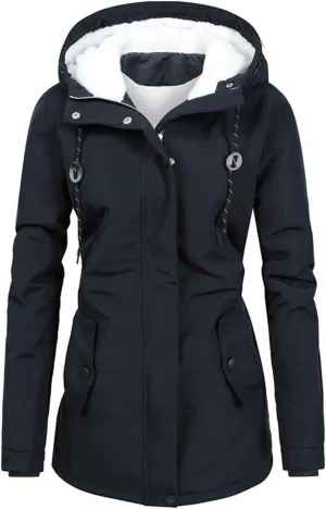 WANZZXCSL Jacket for Women 2024 Winter Casual Fashion Loose Solid Color Hat Plus Size Zipper Fleece Collar Pocket Jacket
