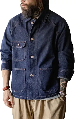 Washed Lapel Casual Outerwear For Men Vintage Embroidered Heavyweight Denim Jacket Spring Fall Work Coat