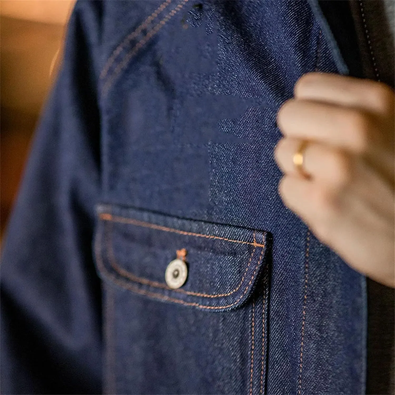 Washed Lapel Casual Outerwear For Men Vintage Embroidered Heavyweight Denim Jacket Spring Fall Work Coat