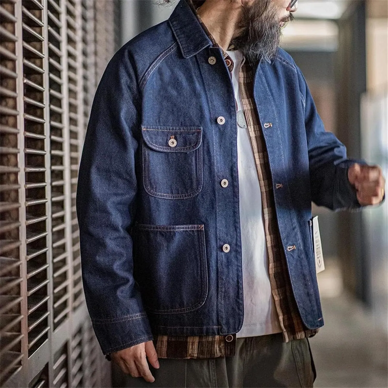 Washed Lapel Casual Outerwear For Men Vintage Embroidered Heavyweight Denim Jacket Spring Fall Work Coat