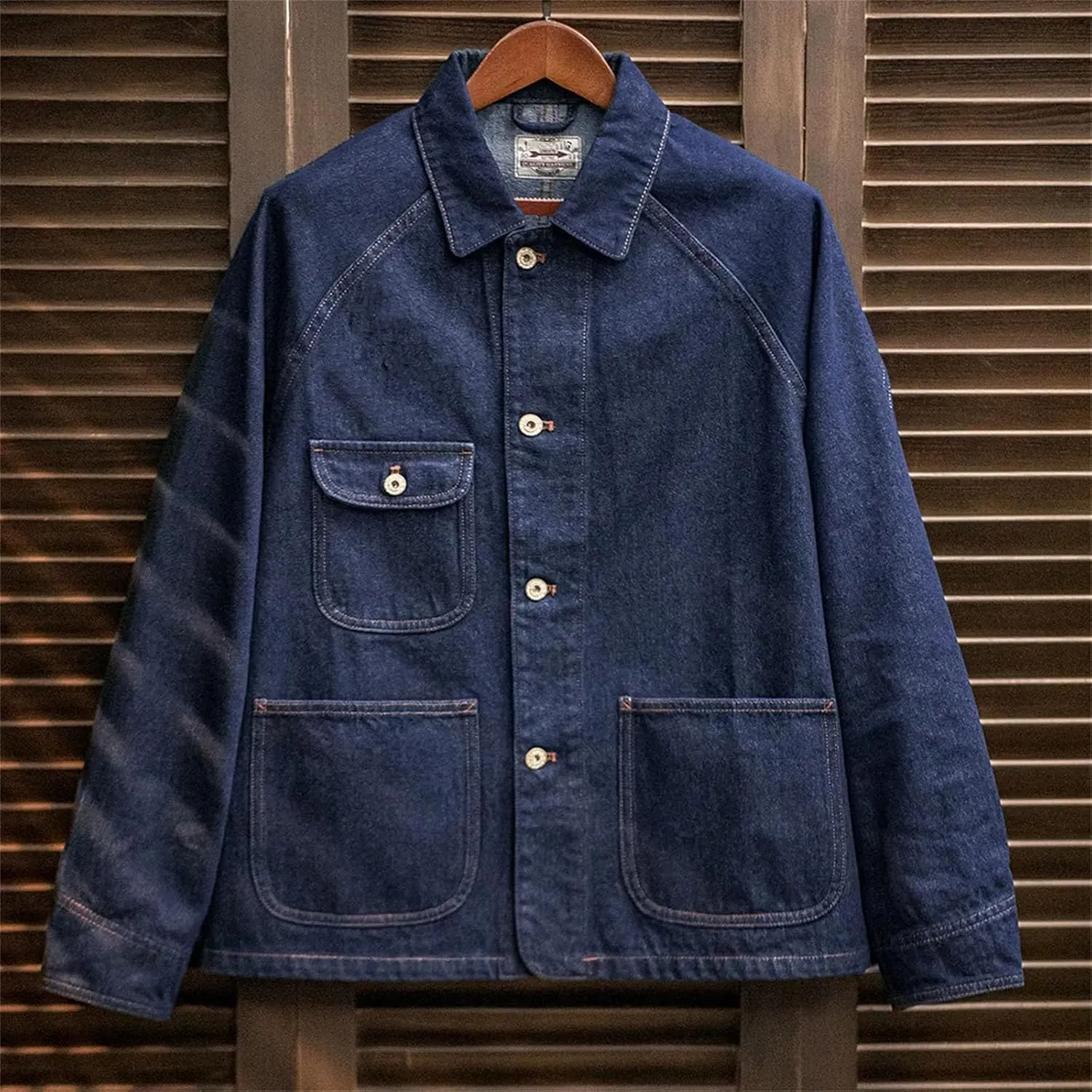 Washed Lapel Casual Outerwear For Men Vintage Embroidered Heavyweight Denim Jacket Spring Fall Work Coat