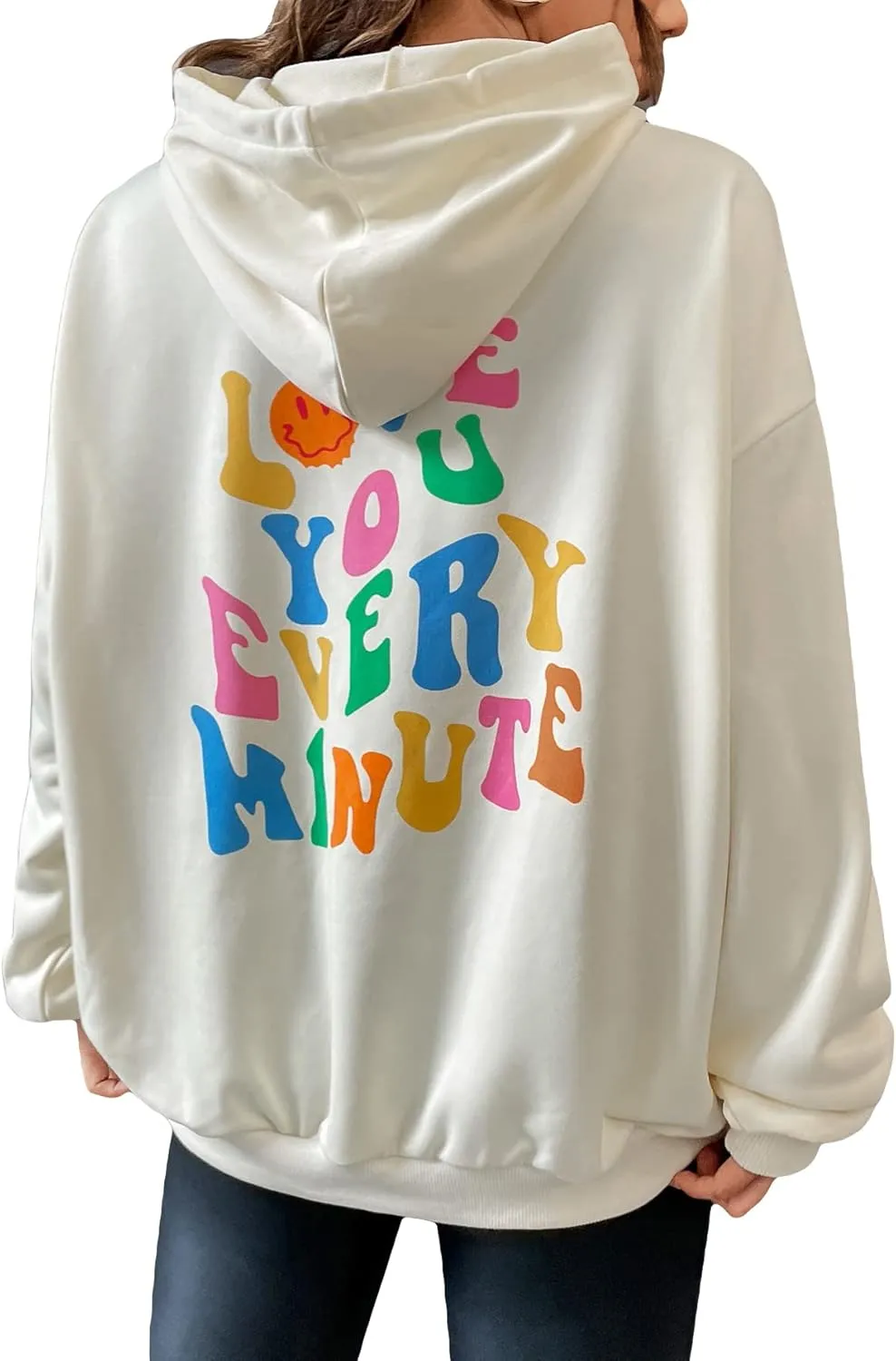 WDIRARA Women's Slogon Graphic Print Drastring Hoodie Sweatshirt Oversized Pullover Tops