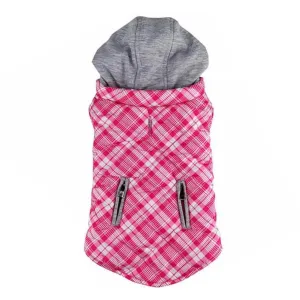 Weekender Dog Sweatshirt Hoodie - Pink & White Plaid