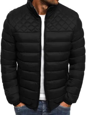 WENKOMG1 Mens Rib Puffer Jacket,Winter Fall Half Diamond Quilted Long Sleeve Lightweight Varsity Coat Casual Outerwear