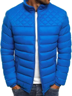 WENKOMG1 Mens Rib Puffer Jacket,Winter Fall Half Diamond Quilted Long Sleeve Lightweight Varsity Coat Casual Outerwear