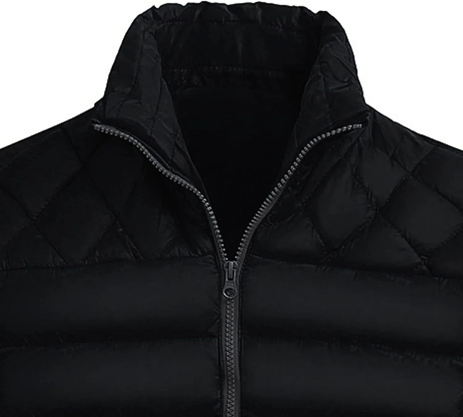 WENKOMG1 Mens Rib Puffer Jacket,Winter Fall Half Diamond Quilted Long Sleeve Lightweight Varsity Coat Casual Outerwear
