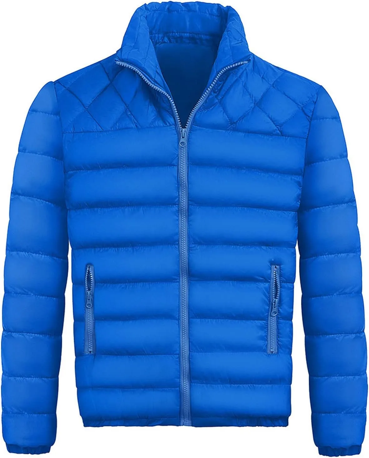 WENKOMG1 Mens Rib Puffer Jacket,Winter Fall Half Diamond Quilted Long Sleeve Lightweight Varsity Coat Casual Outerwear