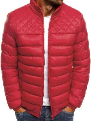 WENKOMG1 Mens Rib Puffer Jacket,Winter Fall Half Diamond Quilted Long Sleeve Lightweight Varsity Coat Casual Outerwear