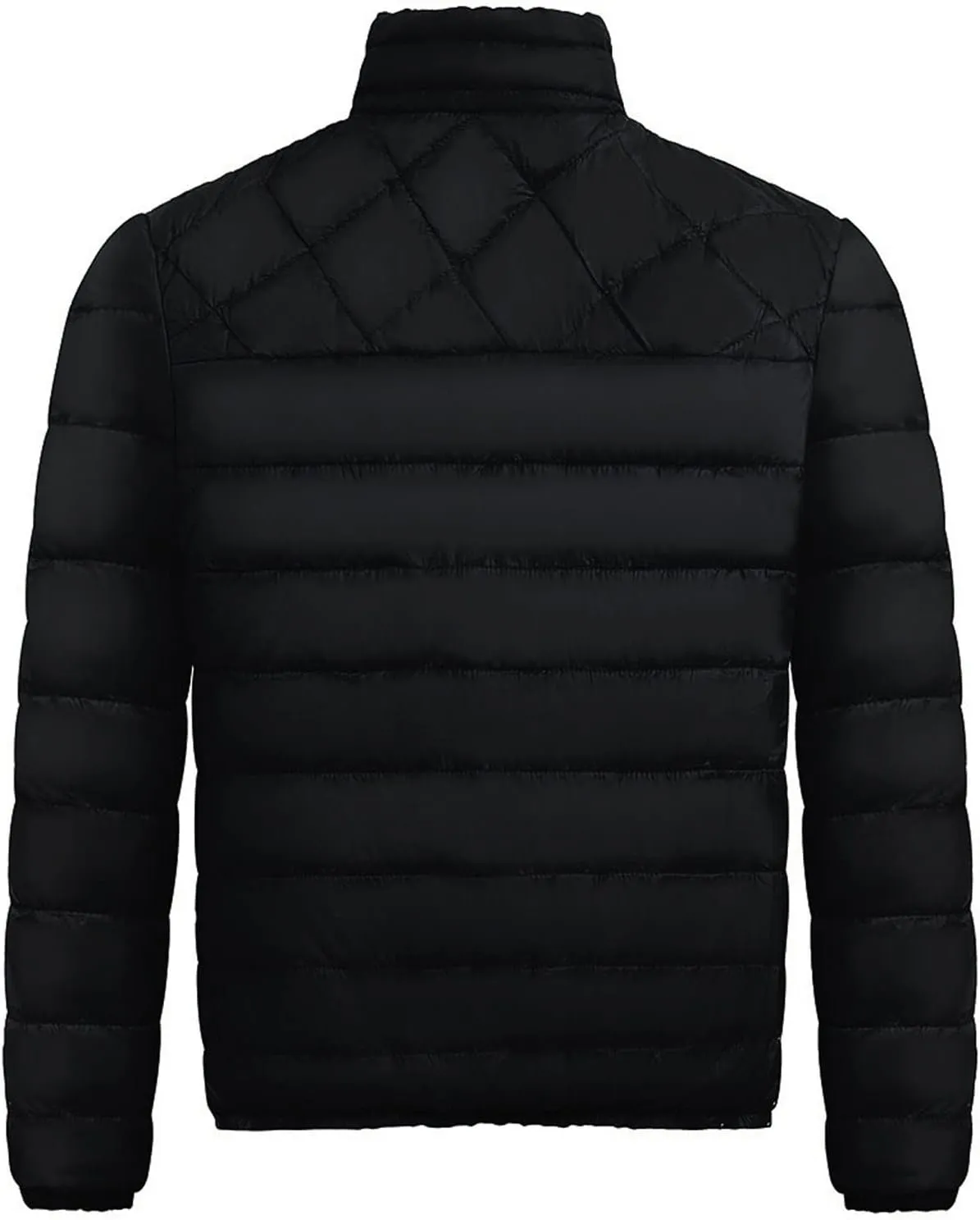 WENKOMG1 Mens Rib Puffer Jacket,Winter Fall Half Diamond Quilted Long Sleeve Lightweight Varsity Coat Casual Outerwear