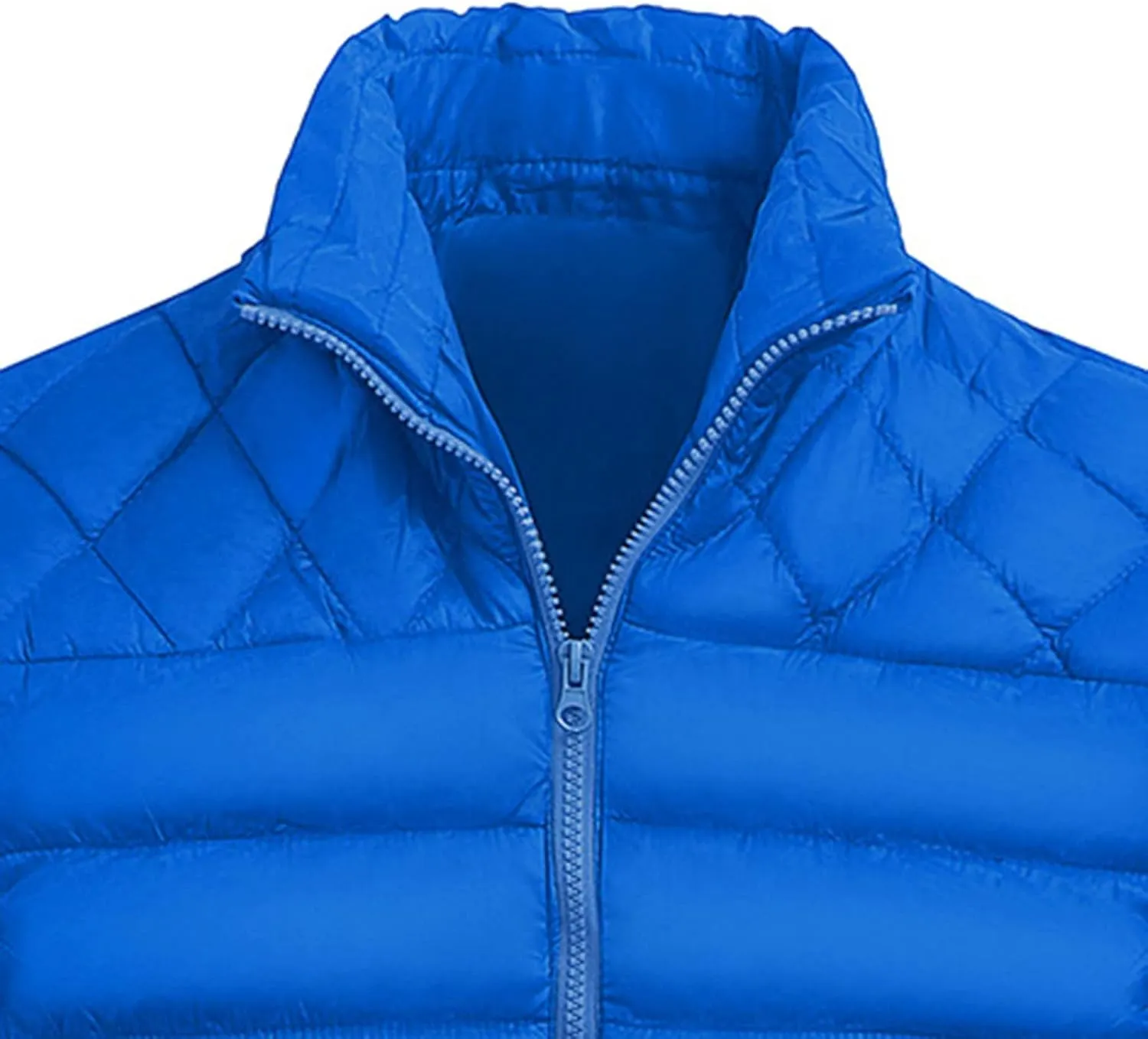 WENKOMG1 Mens Rib Puffer Jacket,Winter Fall Half Diamond Quilted Long Sleeve Lightweight Varsity Coat Casual Outerwear