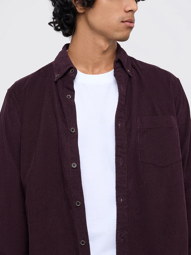 WES Casuals Wine Relaxed-Fit Cotton Shirt