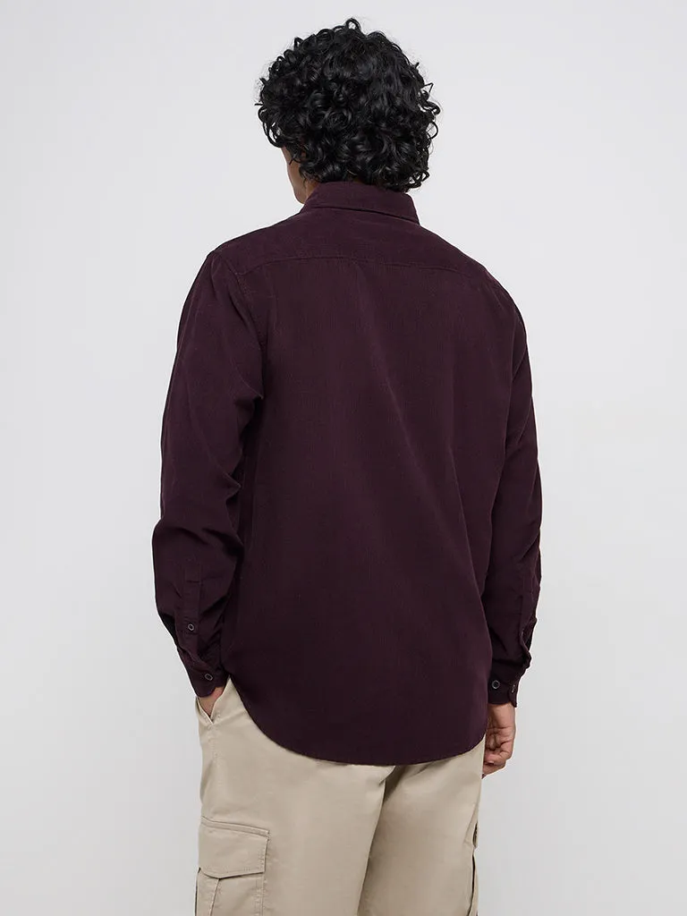 WES Casuals Wine Relaxed-Fit Cotton Shirt