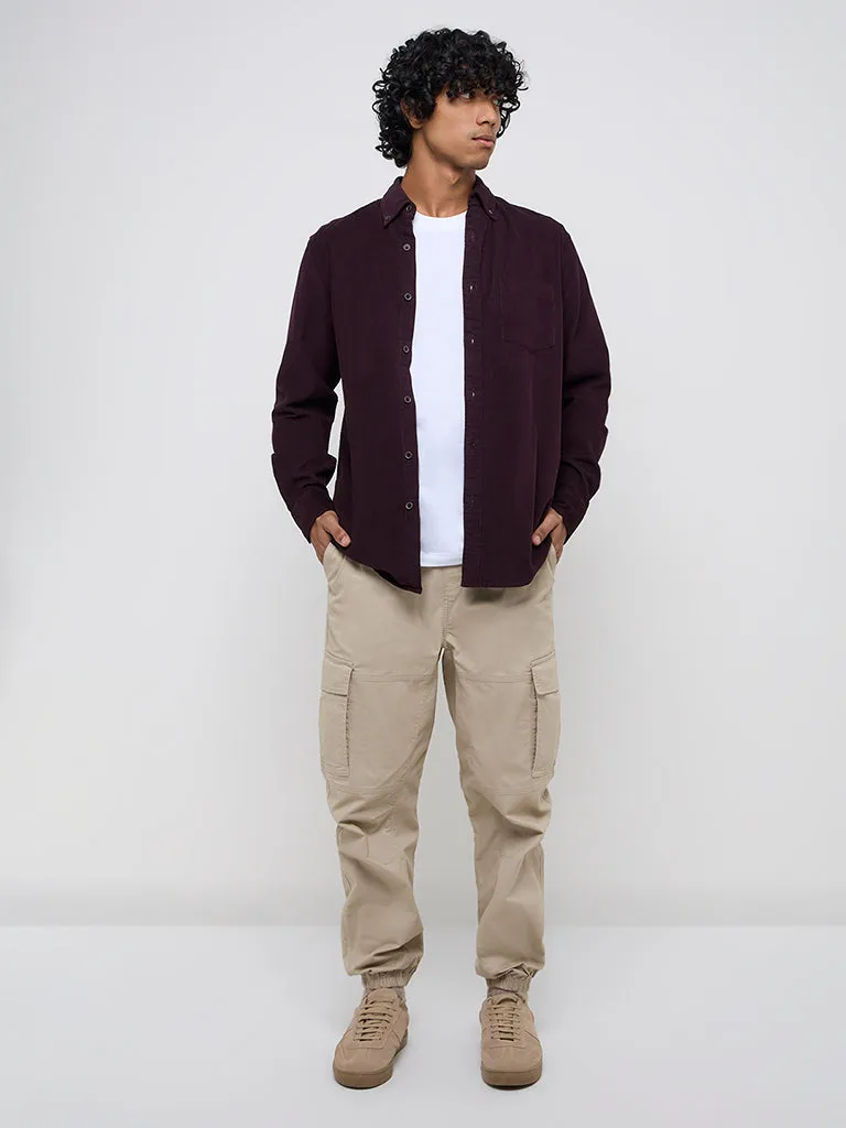 WES Casuals Wine Relaxed-Fit Cotton Shirt