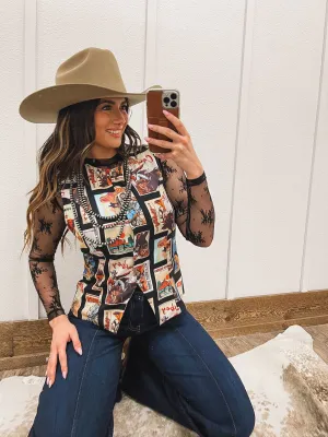 Western Cowboy Stamp Button Up Vest