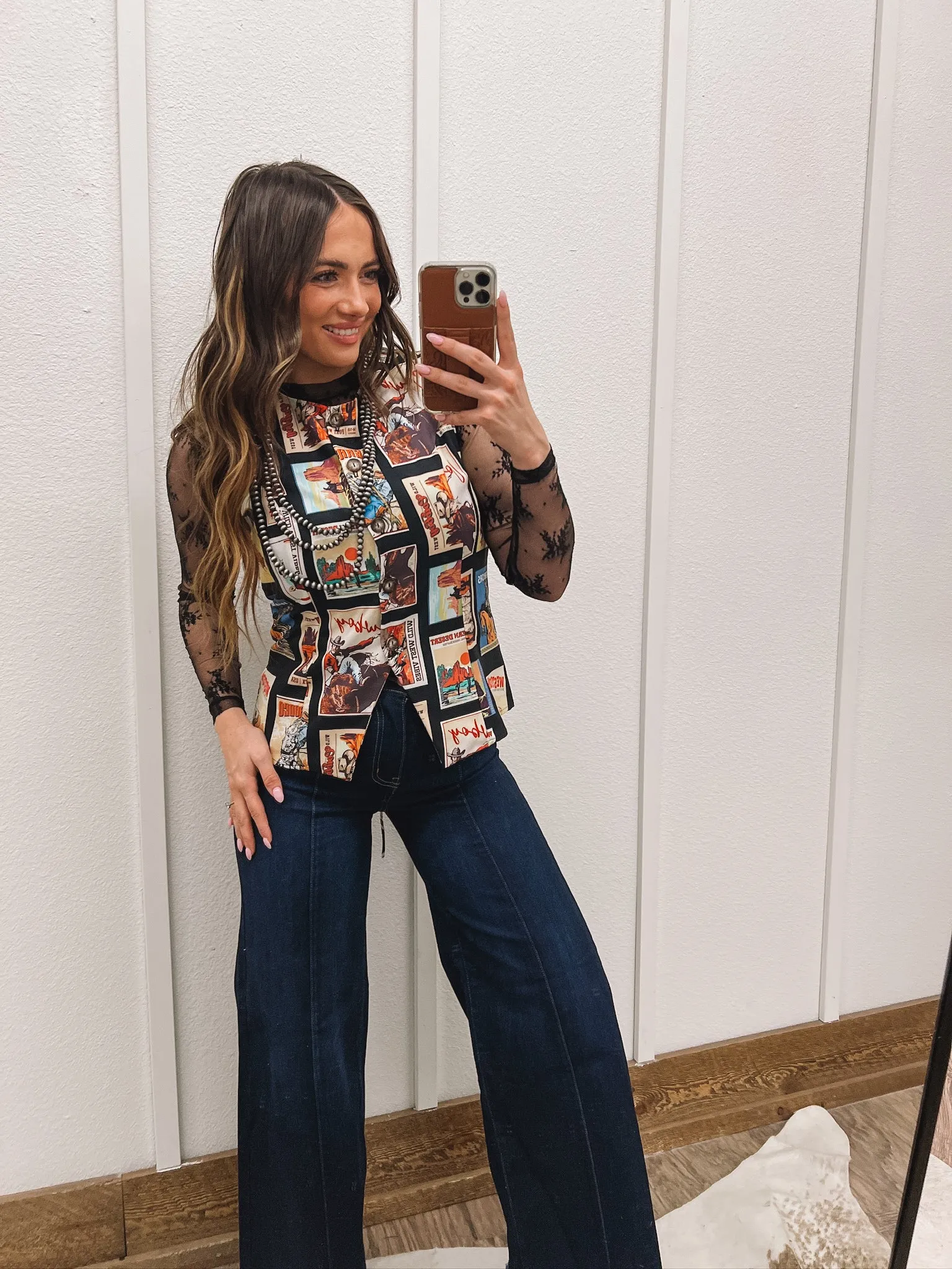 Western Cowboy Stamp Button Up Vest