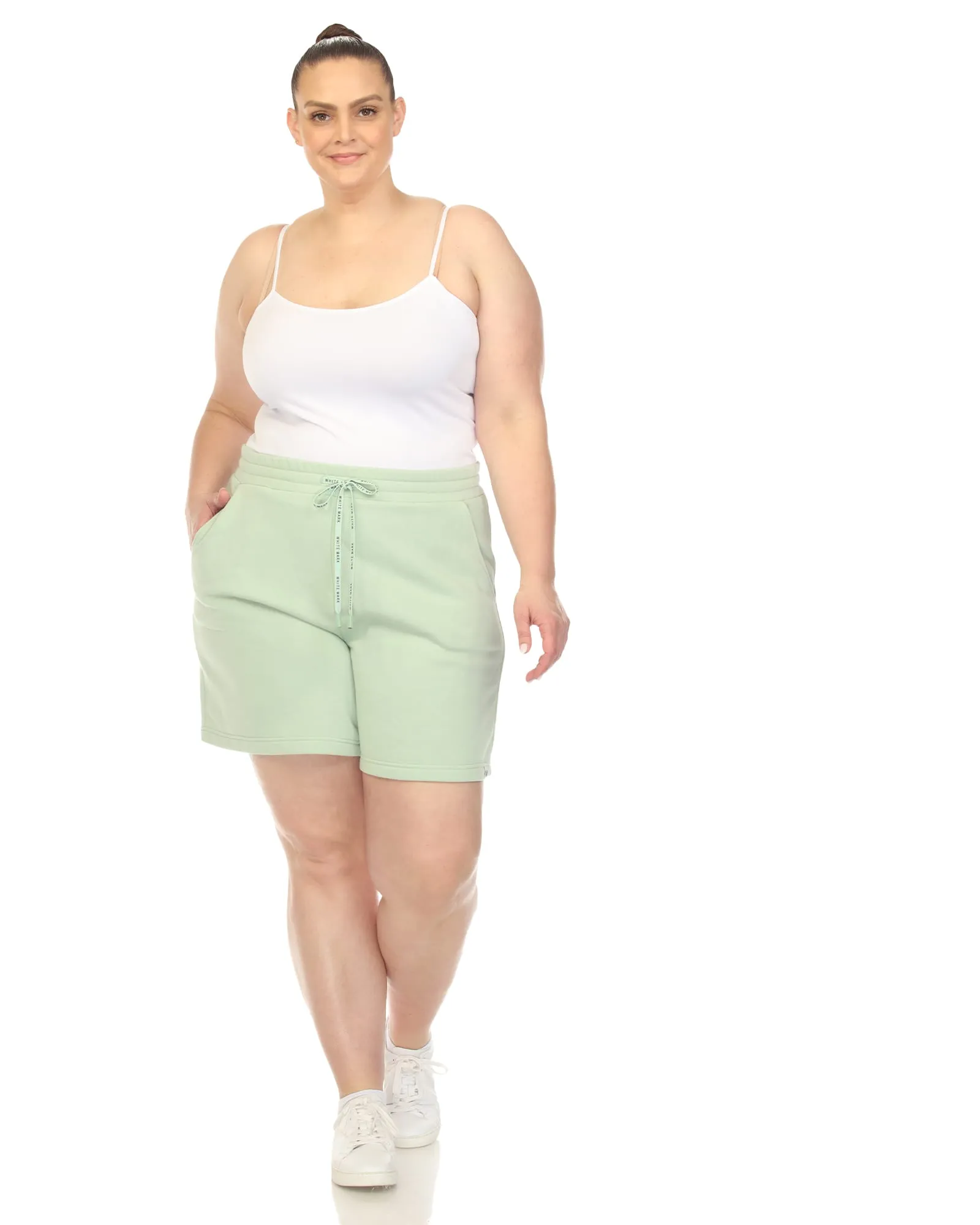 White Mark Super Soft Drawstring Waistband Sweat Shorts | Sage