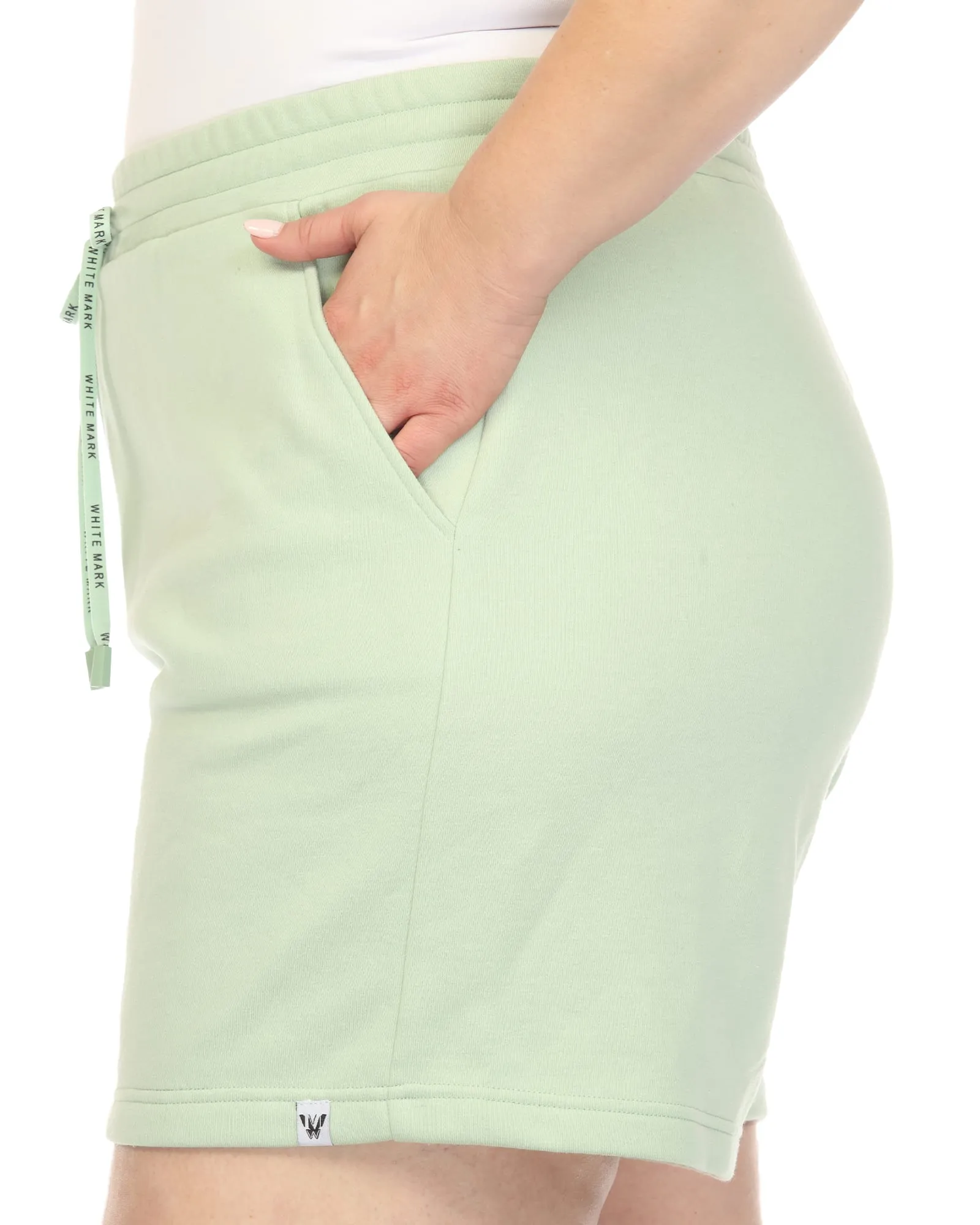 White Mark Super Soft Drawstring Waistband Sweat Shorts | Sage