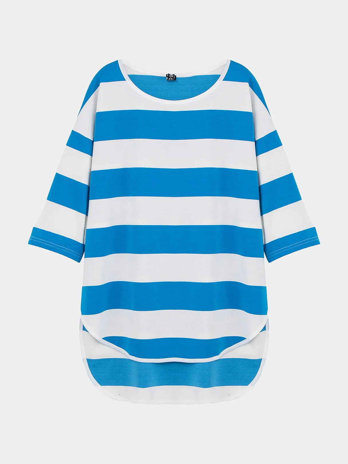 Wholesale Round Neck Stripe Half Sleeve Irregular Hem Top