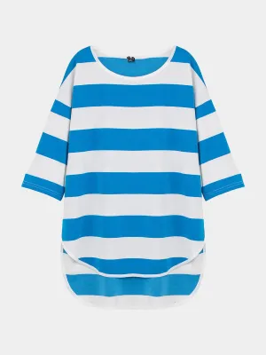 Wholesale Round Neck Stripe Half Sleeve Irregular Hem Top