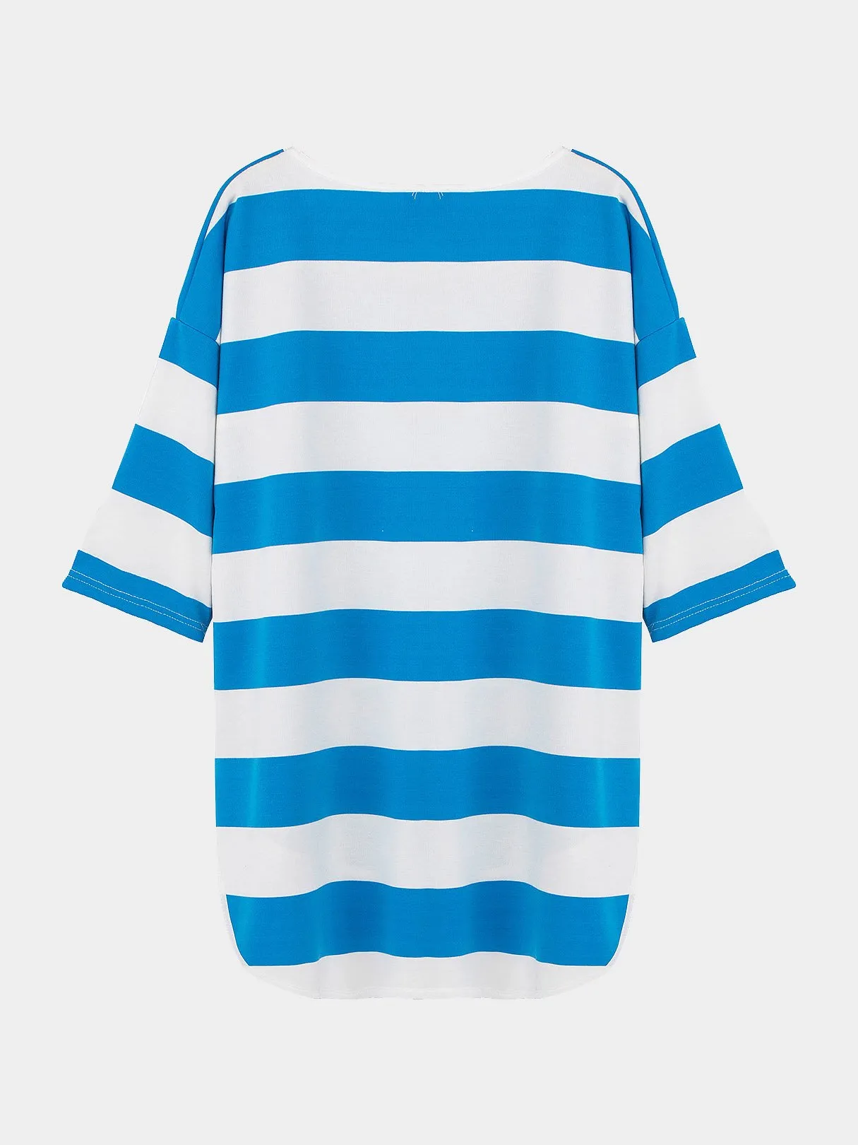 Wholesale Round Neck Stripe Half Sleeve Irregular Hem Top