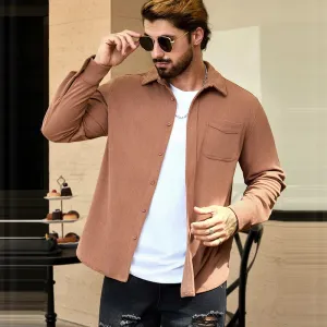 Wiaofellas  -  Spring Men's Leisure Corduroy Oversized Shirts Buttoned Lapel Long Sleeve Solid Color Texture Vintage Casual Streetwear S-3XL