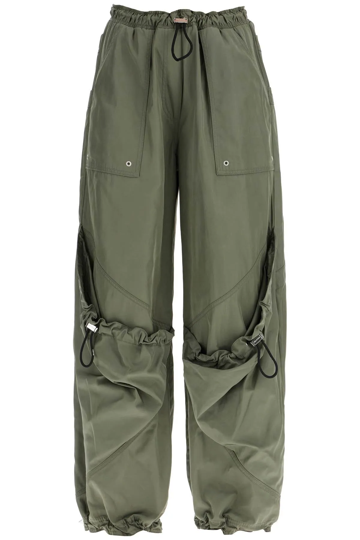 wide leg high-waisted pants with adjustable elastic in military green 250WCP00255PLL001AA MILITARY GREEN