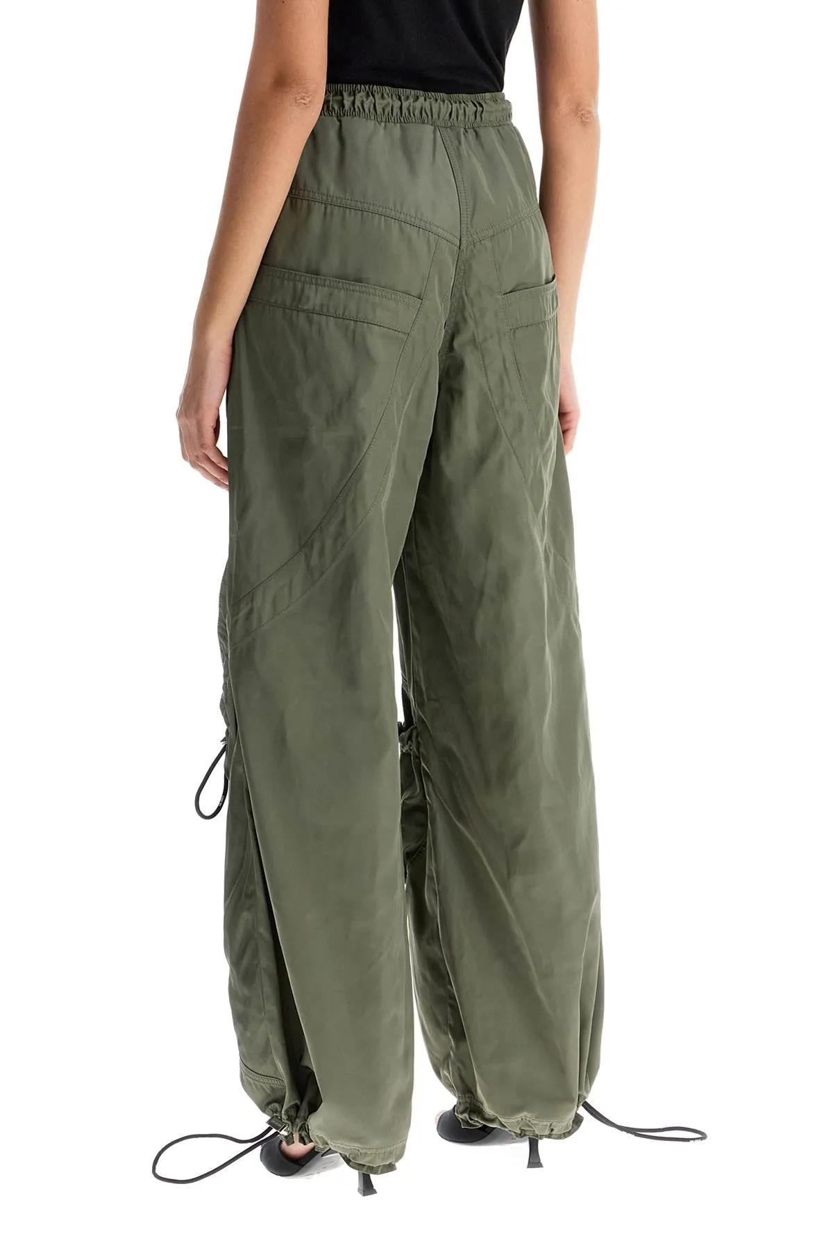 wide leg high-waisted pants with adjustable elastic in military green 250WCP00255PLL001AA MILITARY GREEN