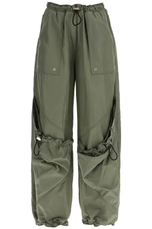 wide leg high-waisted pants with adjustable elastic in military green 250WCP00255PLL001AA MILITARY GREEN