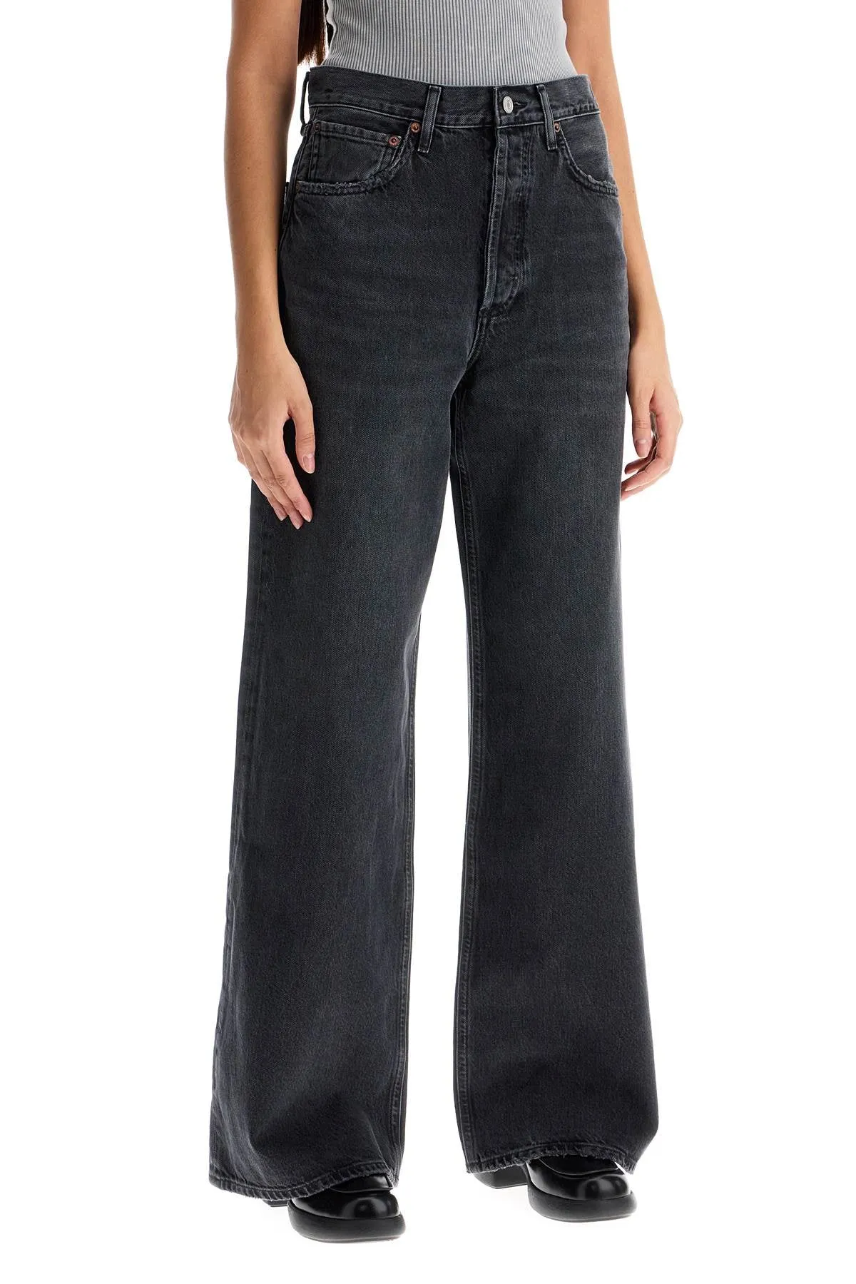 wide-legged women's jeans A198 1157 HITCH (BLK W/ FINISHED HEM)