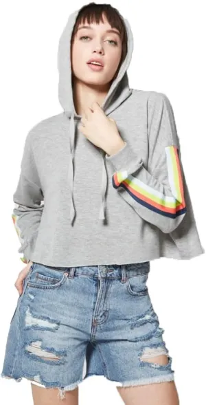 Wild Fable Women's Striped Rainbow Placed Hoodie -