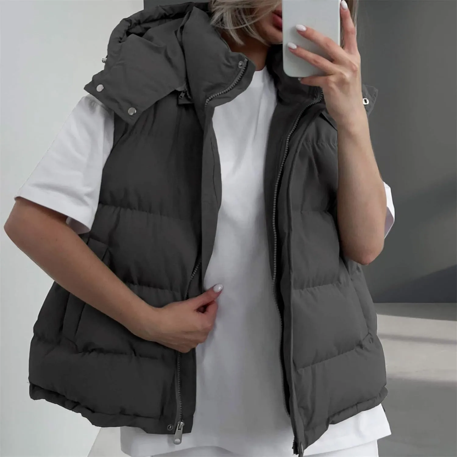 Winter Coat For Women Warm Full Zip Puffer Jacket Oversized Long Sleeve Packable Down Parka With Pocket
