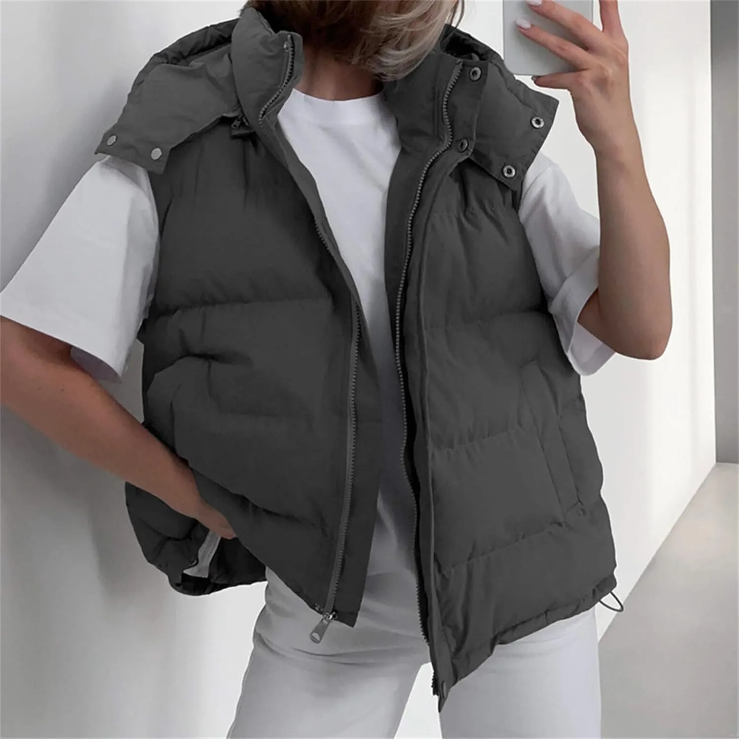 Winter Coat For Women Warm Full Zip Puffer Jacket Oversized Long Sleeve Packable Down Parka With Pocket