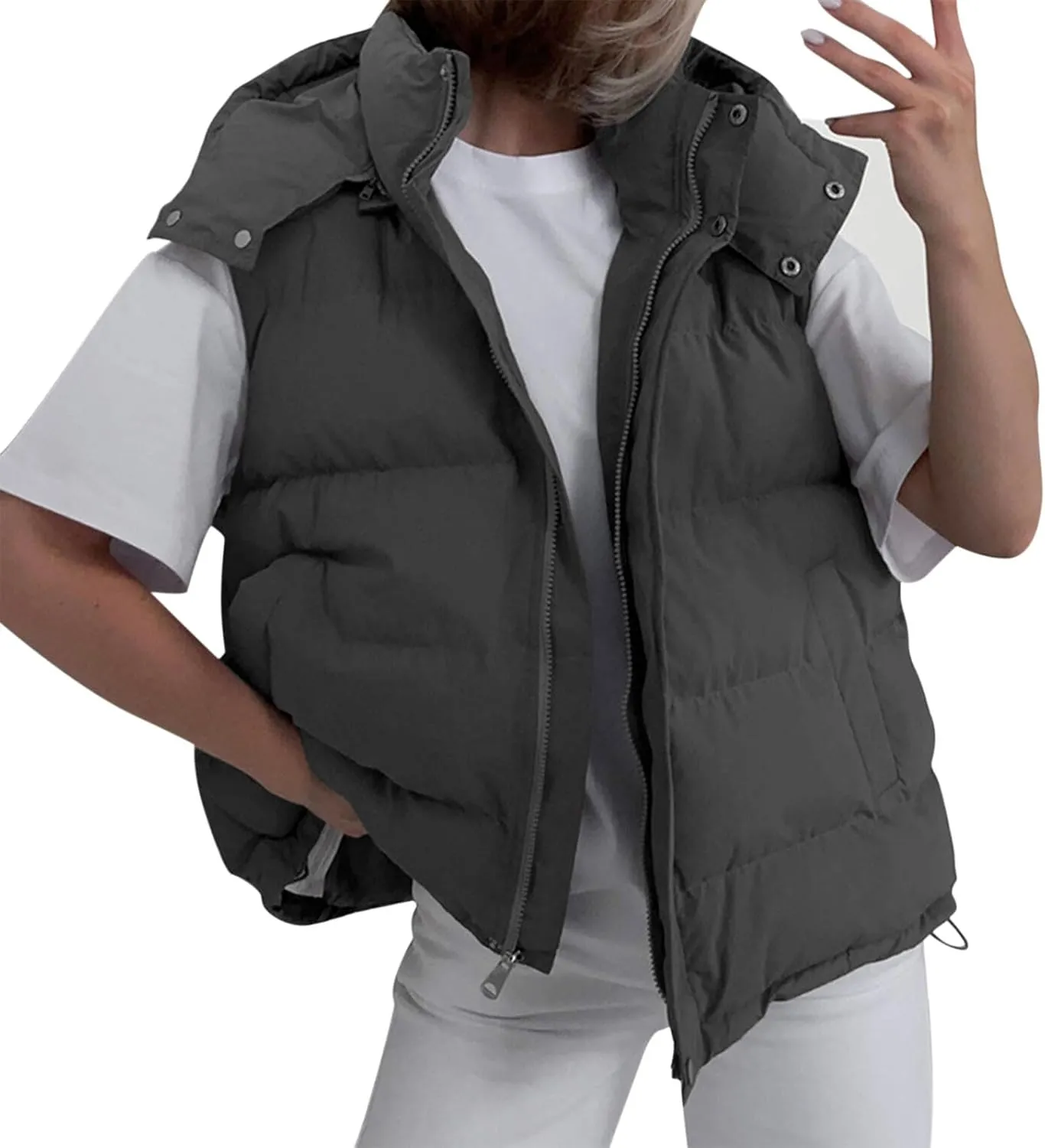 Winter Coat For Women Warm Full Zip Puffer Jacket Oversized Long Sleeve Packable Down Parka With Pocket