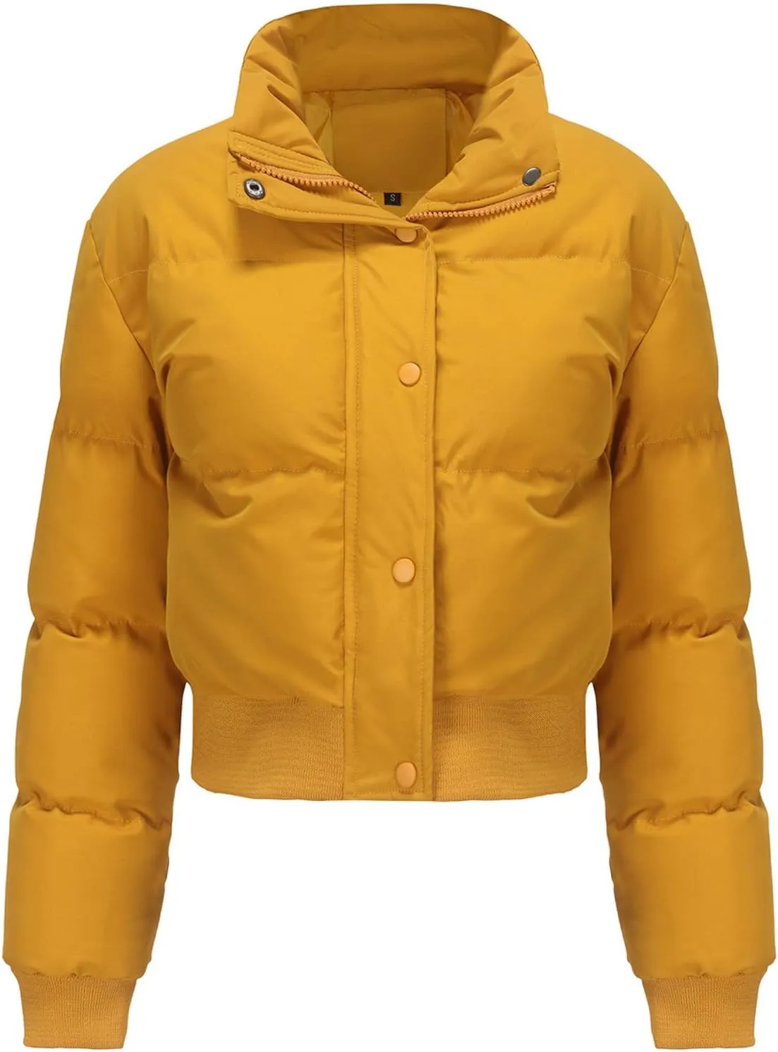Winter Coat Women, Puffer Down Short Jacket Warm Full Zip Up Outerwear Casual Long Sleeve Overcoats with Pocket