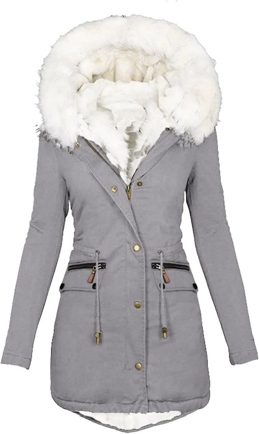 Winter Coats for Women 2024 Trendy Thicken Fleece Lined Parkas Anoraks Warm Cotton Jacket Coats with Faux Fur Hood