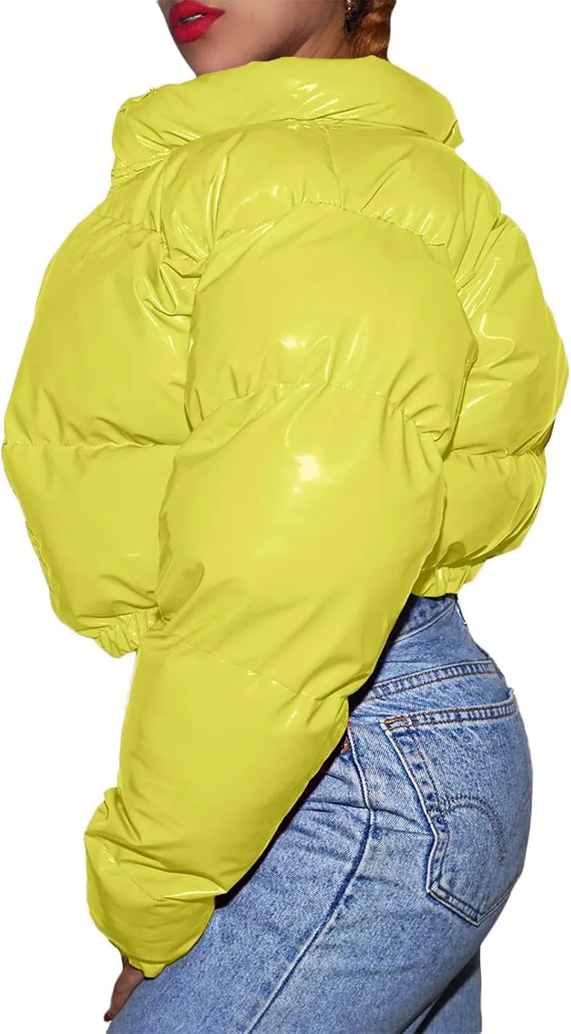 Winter Coats for Women Fashion Cropped Solid Puffer Jacket Thicken Warm Long Sleeve Padded Coat 2024 Quilted Outwear