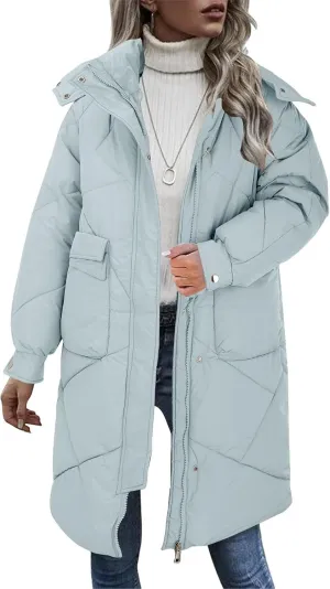 Winter Coats For Women Fashion Zip Up Puffer Jackets Oversized Long Sleeve Packable Down Parka With Pocket