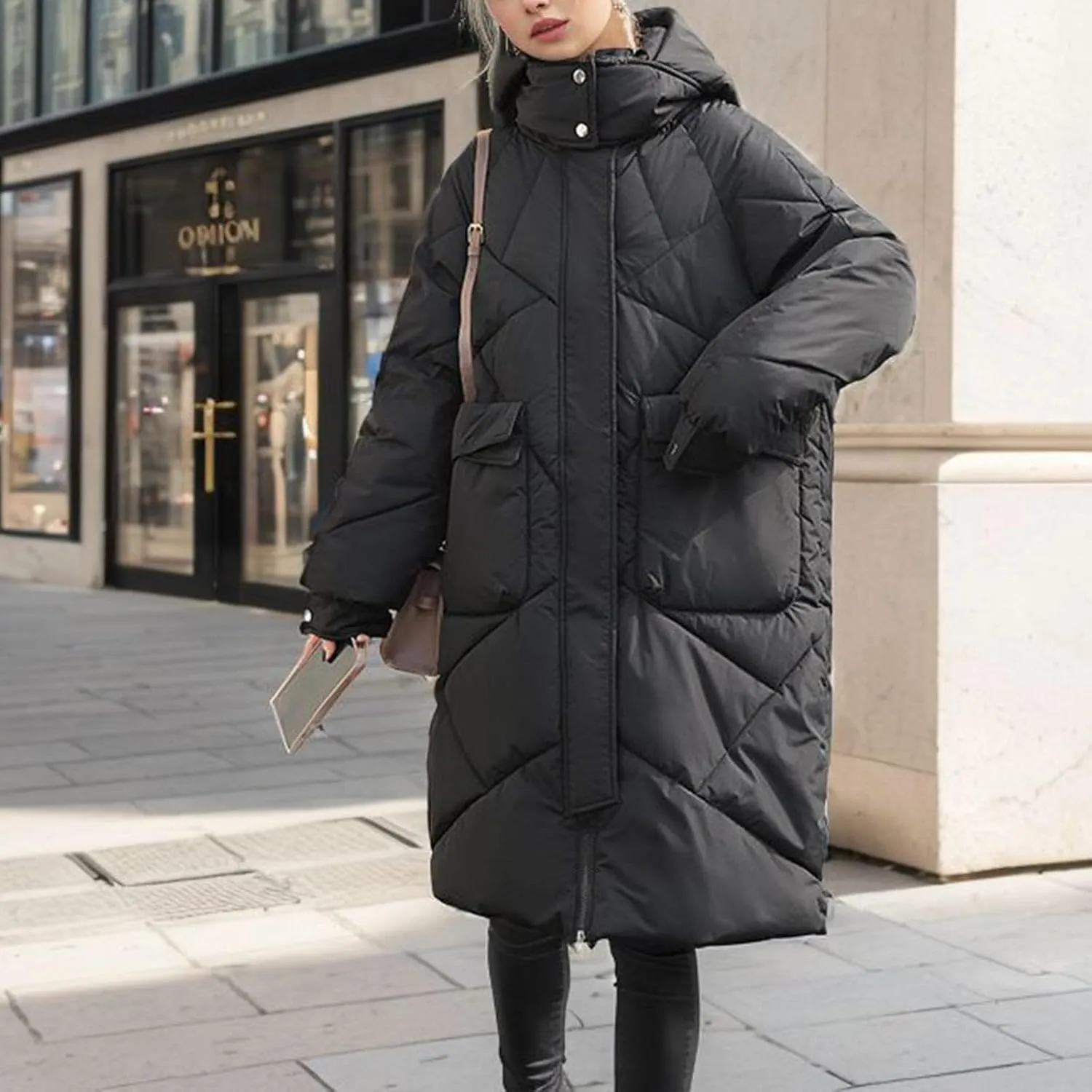 Winter Coats For Women Fashion Zip Up Puffer Jackets Oversized Long Sleeve Packable Down Parka With Pocket