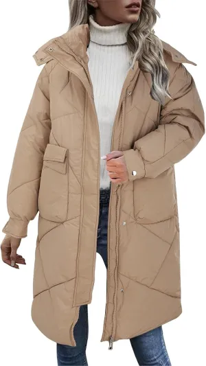 Winter Coats For Women Fashion Zip Up Puffer Jackets Oversized Long Sleeve Packable Down Parka With Pocket