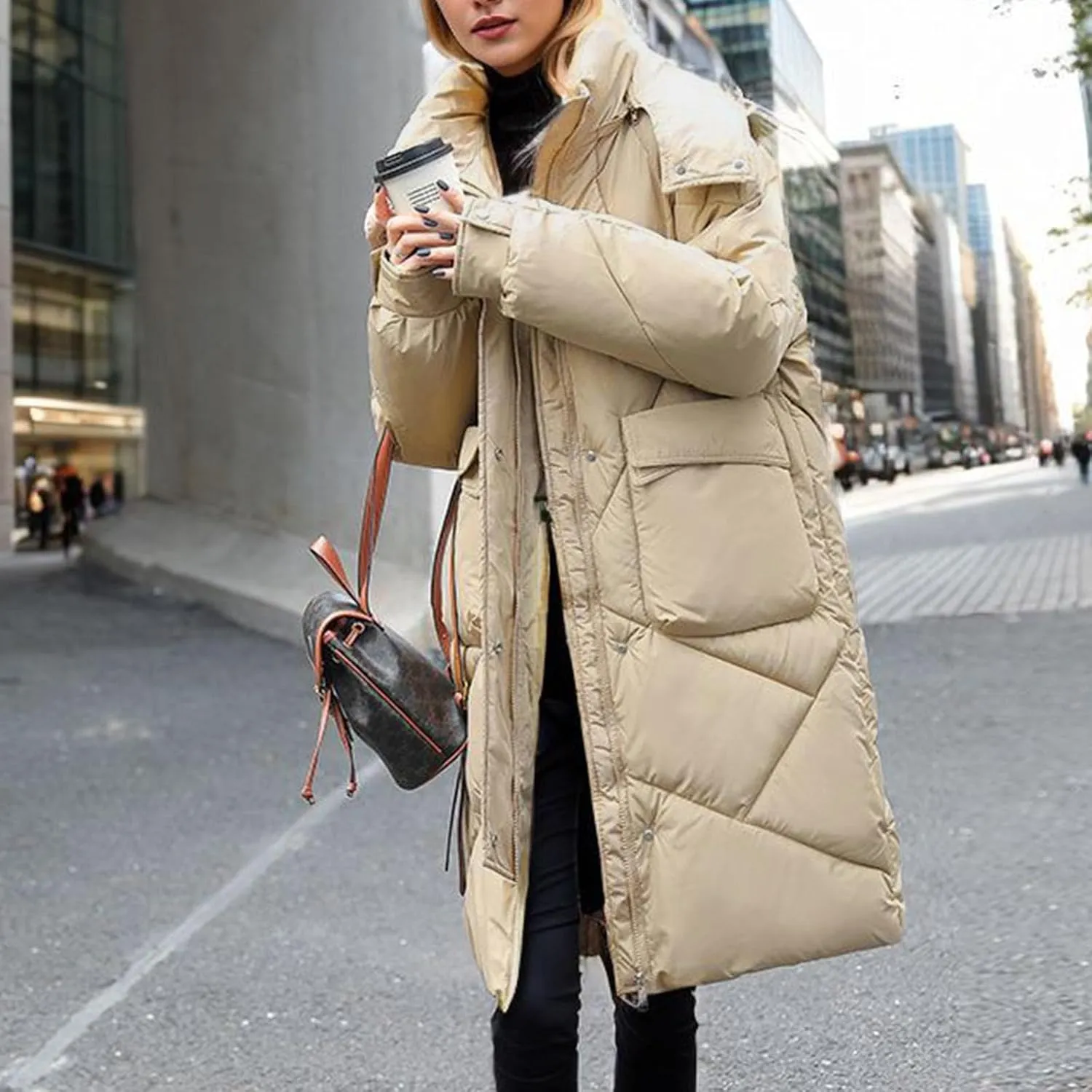 Winter Coats For Women Fashion Zip Up Puffer Jackets Oversized Long Sleeve Packable Down Parka With Pocket