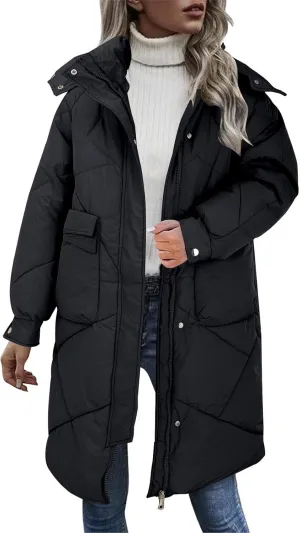 Winter Coats For Women Fashion Zip Up Puffer Jackets Oversized Long Sleeve Packable Down Parka With Pocket