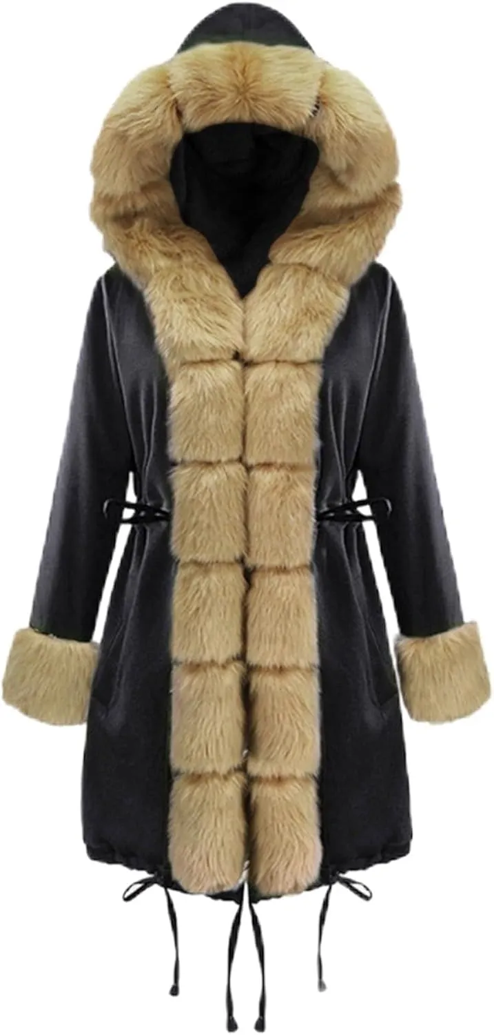 Winter Coats for Women Plus Size Fuzzy Puffer Jacket Soft Comfort Long Sleeve Hooded Qulited Outwear Thicken Warm Coat