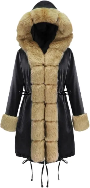 Winter Coats for Women Plus Size Fuzzy Puffer Jacket Soft Comfort Long Sleeve Hooded Qulited Outwear Thicken Warm Coat