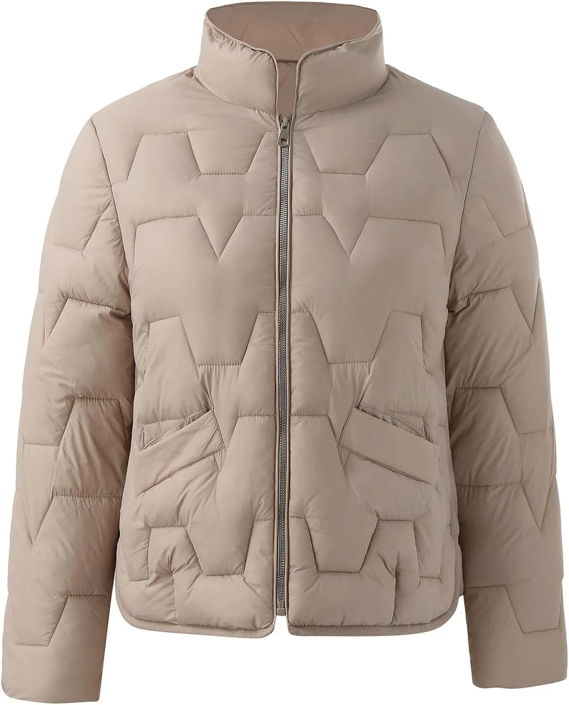 Winter Coats For Women Quilted Zip Up Puffer Jacket Plus Size Long Sleeve Packable Down Outwear With Pocket