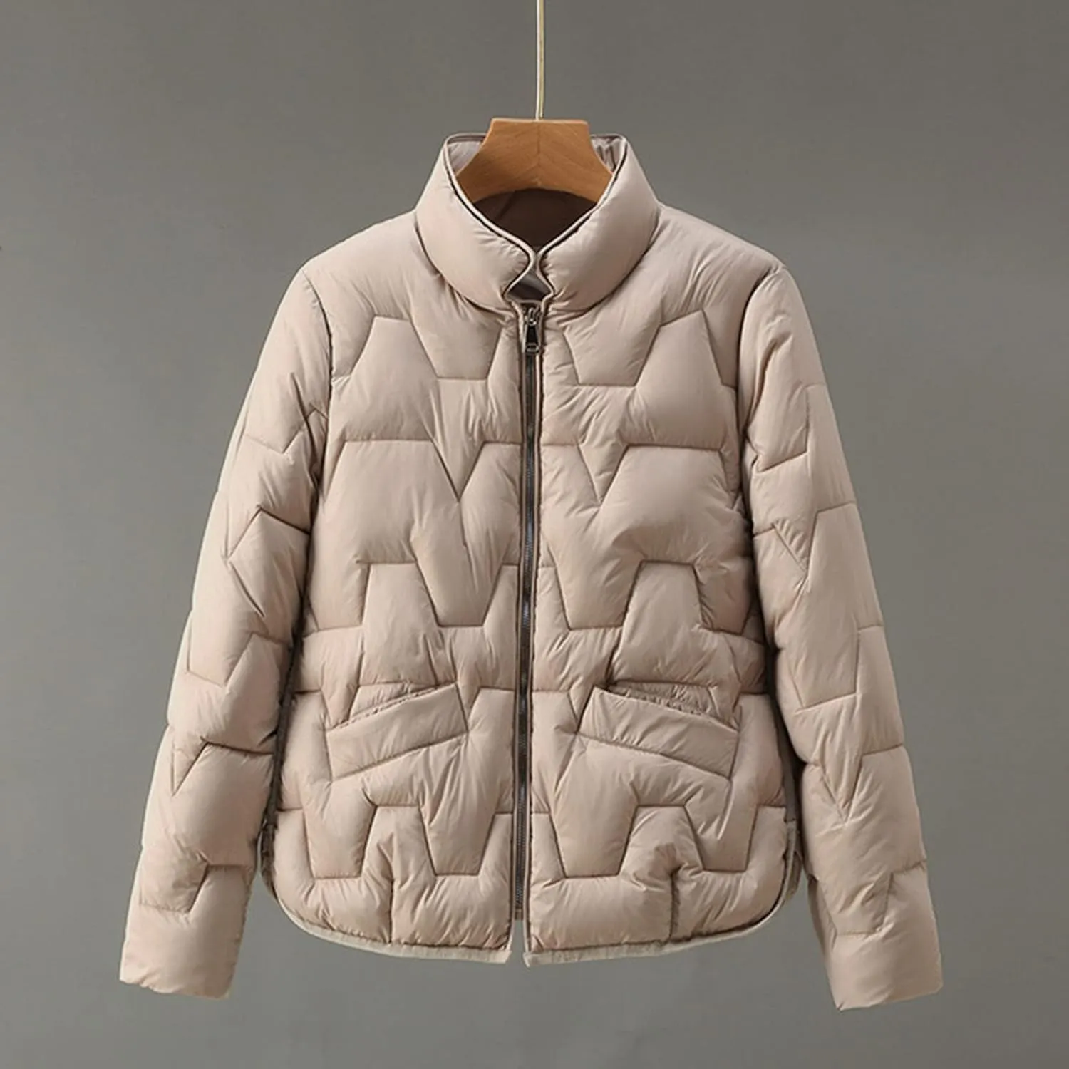 Winter Coats For Women Quilted Zip Up Puffer Jacket Plus Size Long Sleeve Packable Down Outwear With Pocket