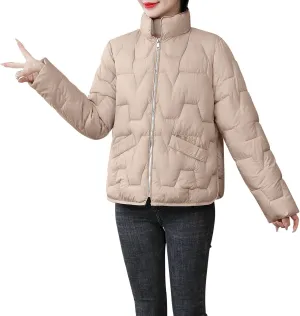 Winter Coats For Women Quilted Zip Up Puffer Jacket Plus Size Long Sleeve Packable Down Outwear With Pocket
