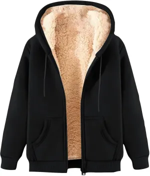 Winter Hooded Coats for Men Fleece Lined Jackets Zip Up Hoodie Sweatshirts Warm Sherpa Jacket Casual Outerwear