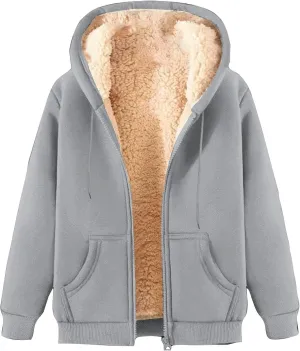 Winter Hooded Coats for Men Fleece Lined Jackets Zip Up Hoodie Sweatshirts Warm Sherpa Jacket Casual Outerwear