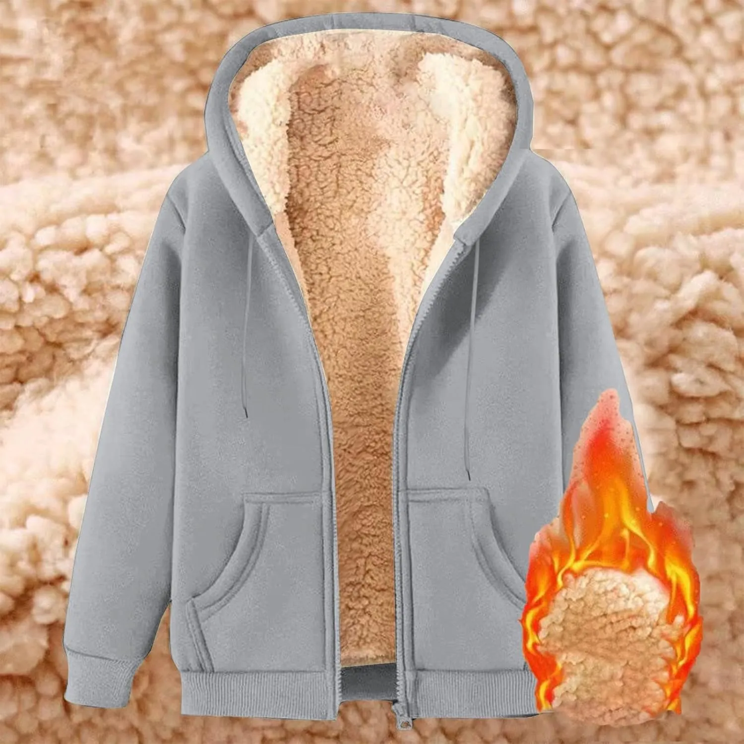Winter Hooded Coats for Men Fleece Lined Jackets Zip Up Hoodie Sweatshirts Warm Sherpa Jacket Casual Outerwear