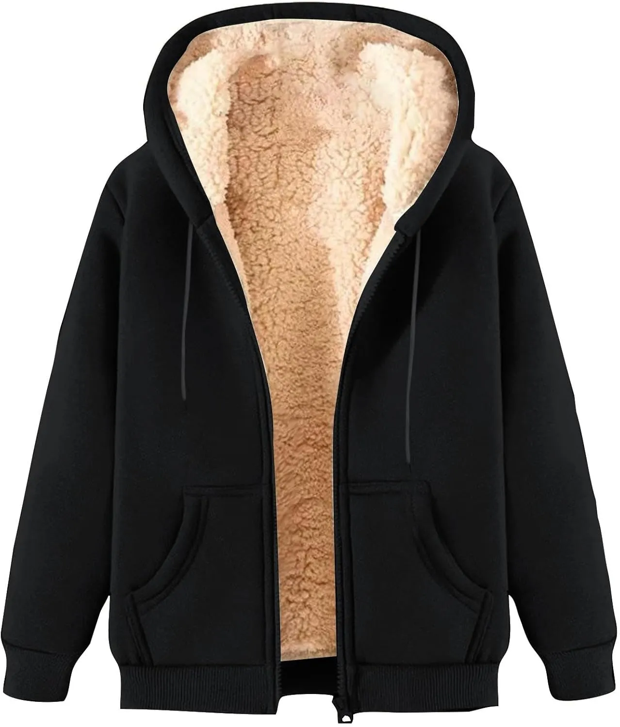 Winter Hooded Coats for Men Fleece Lined Jackets Zip Up Hoodie Sweatshirts Warm Sherpa Jacket Casual Outerwear